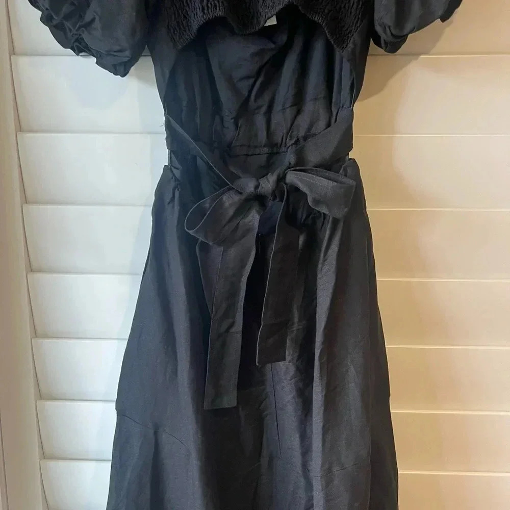 ASTR THE LABEL NWT Black Linen MIDI Cut Out Puff Sleeve Angeles Dress M - Picture 9 of 10